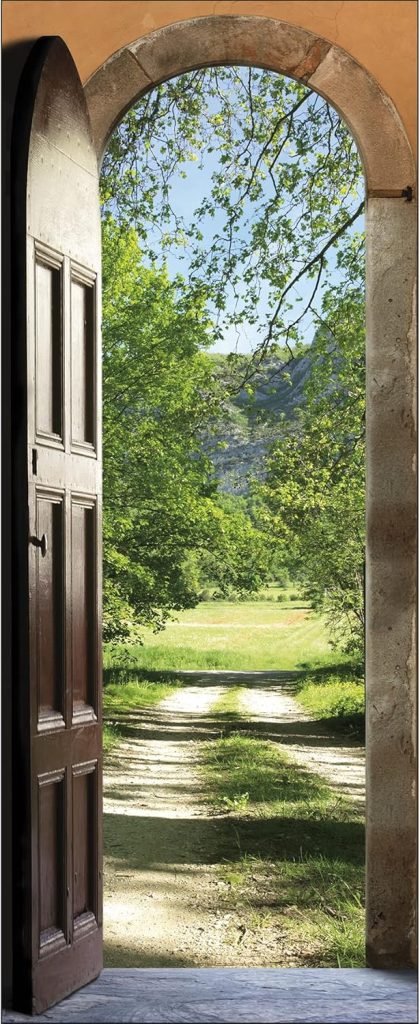 photo d'une porte avec chemin verdoyant